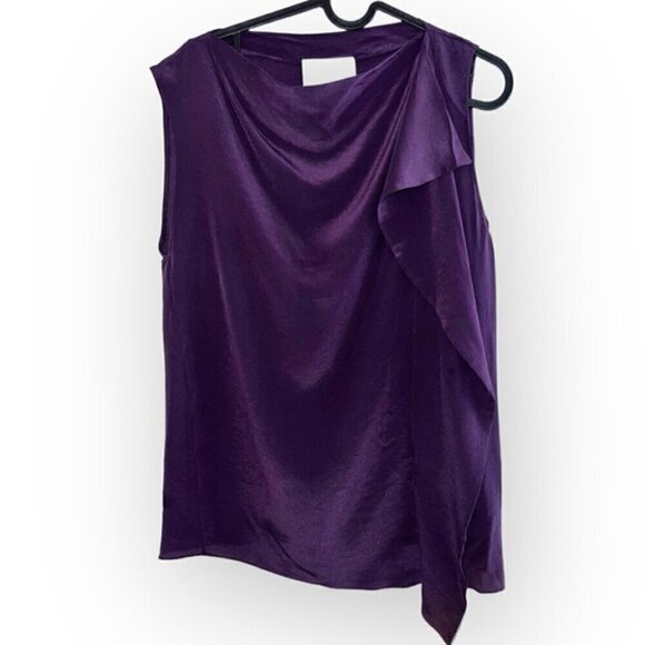 3.1 PHILIP LIM Silk Drape Cowl Neck Asymmetric purple wine sleeveless tank top 2 - Picture 2 of 6